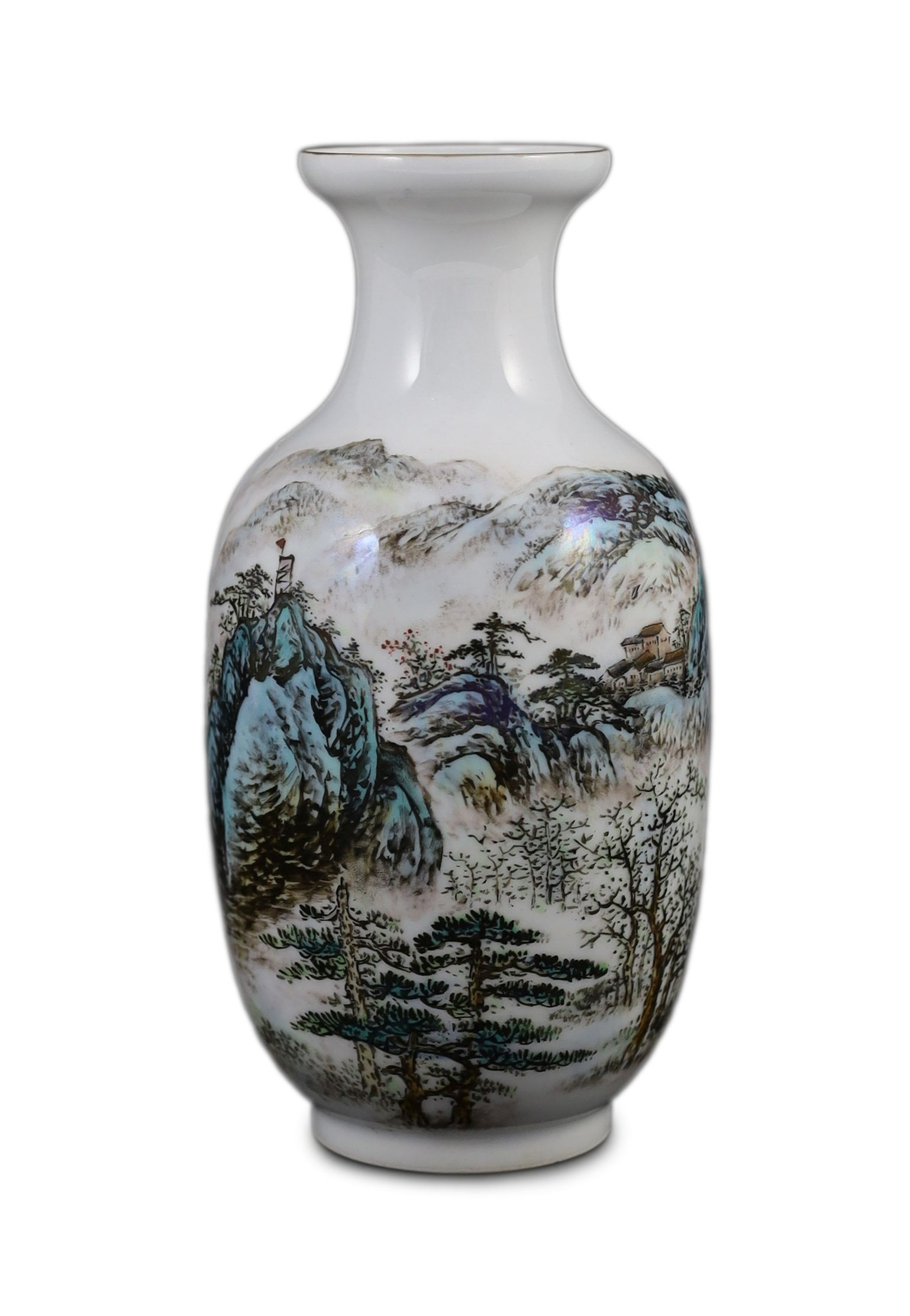 A Chinese landscape baluster vase, circa 1950, 19cms high.